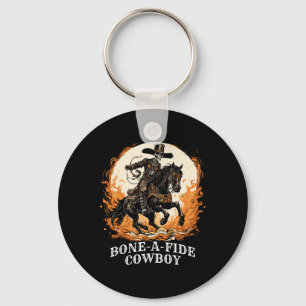 Halloween Cowboy Spooky Skeleton Rodeo Horse Key Ring