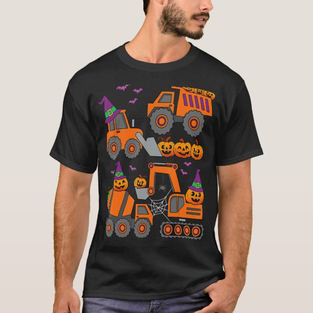 Halloween Crane Truck Construction Pumpkin Toddler T-Shirt (Front)