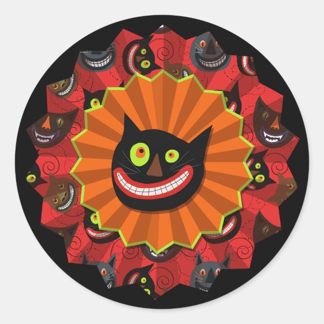 Halloween Crazy Cat Cute Classic Round Sticker (Front)
