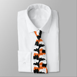Halloween Crazy Cat Guy Orange and Black Cats Tie