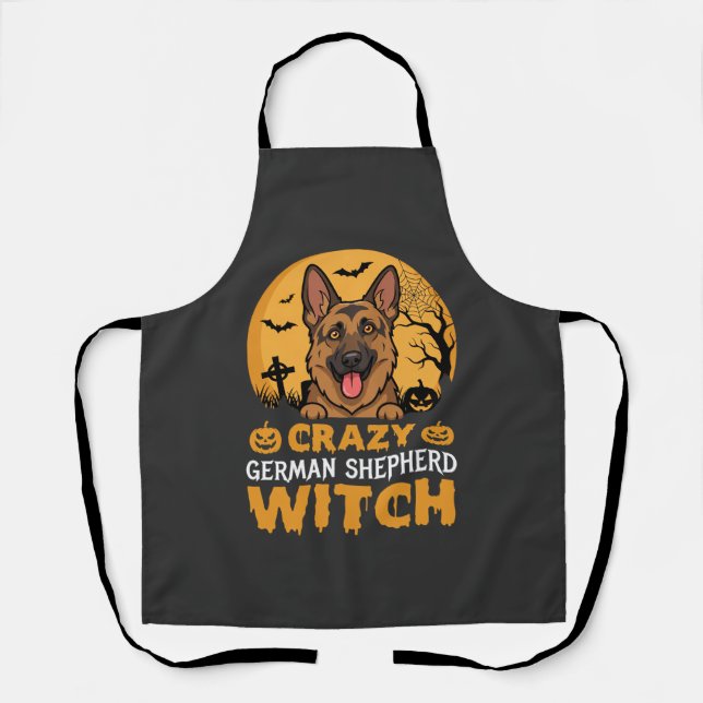 Halloween Crazy German Shepherd Witch Design Apron (Front)