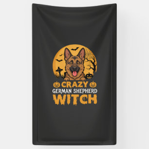 Halloween Crazy German Shepherd Witch Design Banner