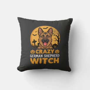 Halloween Crazy German Shepherd Witch Design Cushion