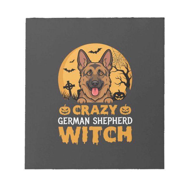 Halloween Crazy German Shepherd Witch Design Notepad (Front)
