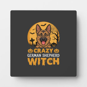 Halloween Crazy German Shepherd Witch Design Plaque