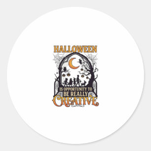Halloween Creative Kids Silhouette Crescent Moon W Classic Round Sticker