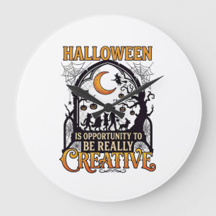 Halloween Creative Kids Silhouette Crescent Moon W Large Clock