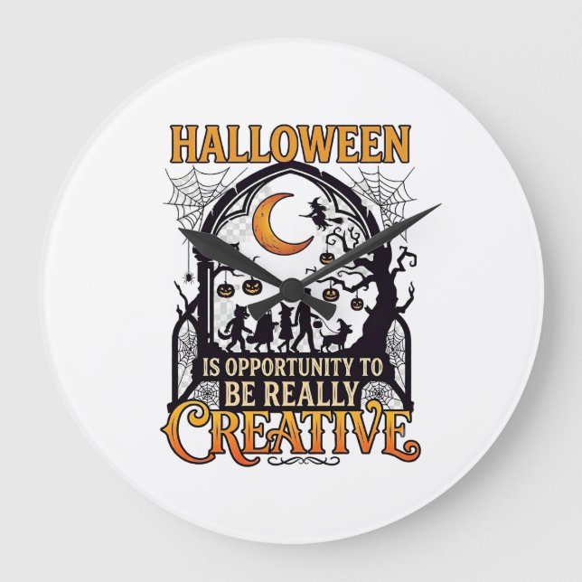 Halloween Creative Kids Silhouette Crescent Moon W Large Clock (Front)