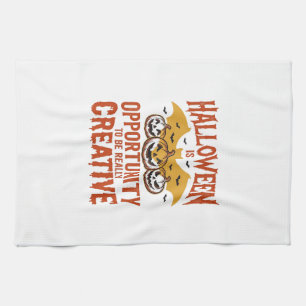 Halloween Creative Pumpkin Bat Vintage Vector Desi Tea Towel