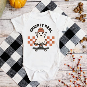 Halloween Creep It Real Cute Baby Ghost Skateboard Bodysuit
