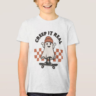 Halloween Creep It Real Cute Ghost Skateboard Tri-Blend Shirt