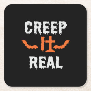 Halloween Creep It Real Funny Bat Birthday Square Paper Coaster
