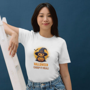 Halloween Creep It Real Pumpkin & Witch Womens T-Shirt