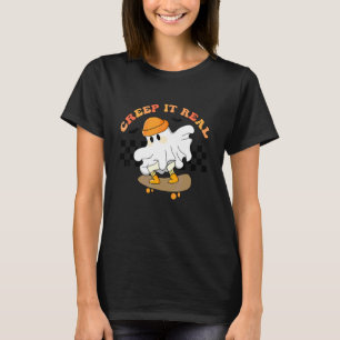 Halloween Creep It Real Retro Skateboarding Ghost T-Shirt