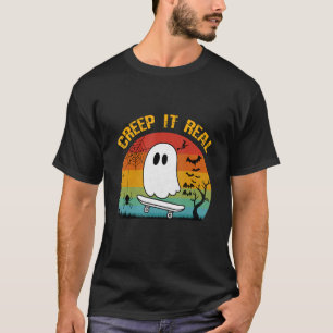 Halloween Creep It Real Retro Skateboarding Ghost T-Shirt