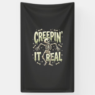 Halloween Creepin It Real Dancing Skeleton Design Banner