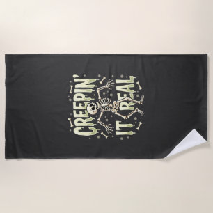 Halloween Creepin It Real Dancing Skeleton Design Beach Towel