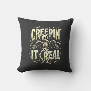 Halloween Creepin It Real Dancing Skeleton Design Cushion
