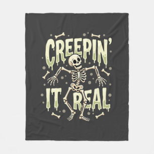 Halloween Creepin It Real Dancing Skeleton Design Fleece Blanket