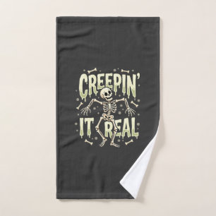 Halloween Creepin It Real Dancing Skeleton Design Hand Towel