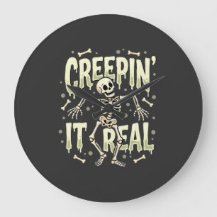Halloween Creepin It Real Dancing Skeleton Design Large Clock