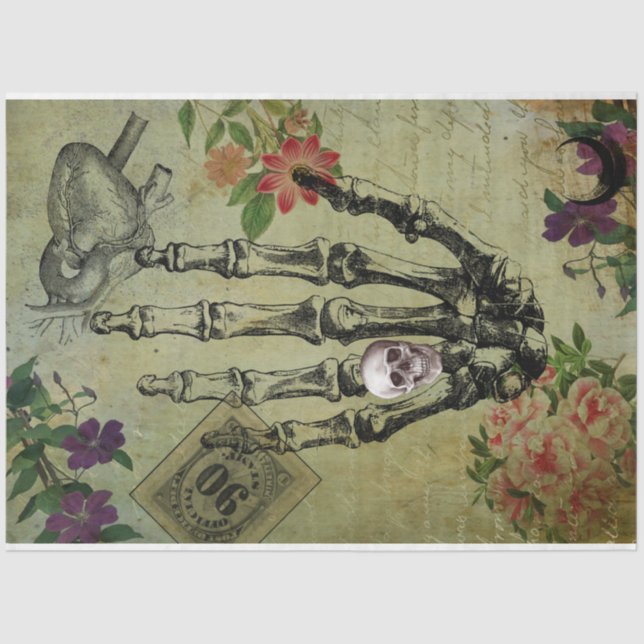 Halloween Creepy Anatomy and Pink Flowers Ephemera Tissue Paper (Front)