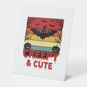 Halloween Creepy and Cute Vintage Bat Pedestal Sign