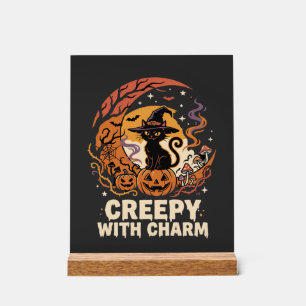 Halloween Creepy Charm Cat Acrylic Sign
