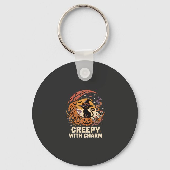 Halloween Creepy Charm Cat Key Ring (Front)