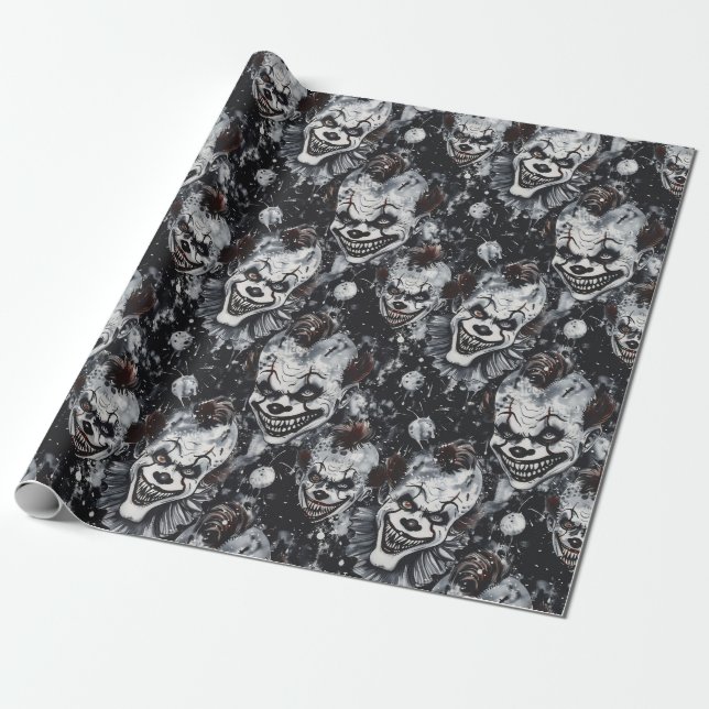 Halloween Creepy Clown Spooky Season Wrapping Paper (Unrolled)