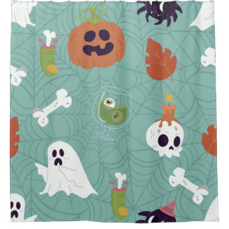 halloween creepy cocktail pumpkin ghost shower curtain