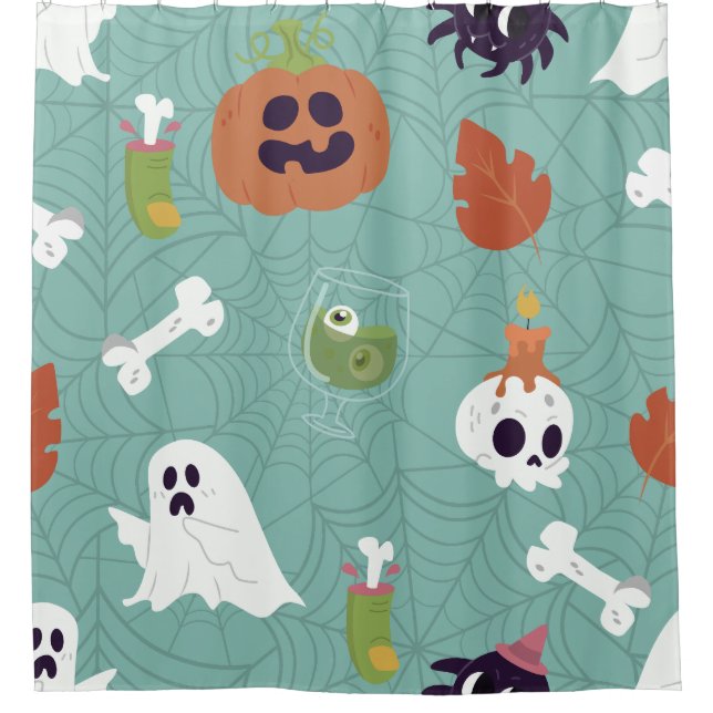 halloween creepy cocktail pumpkin ghost shower curtain (Front)