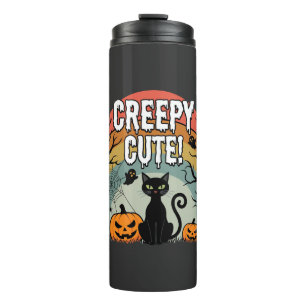 Halloween Creepy Cute Black Cat Pumpkin Design Thermal Tumbler