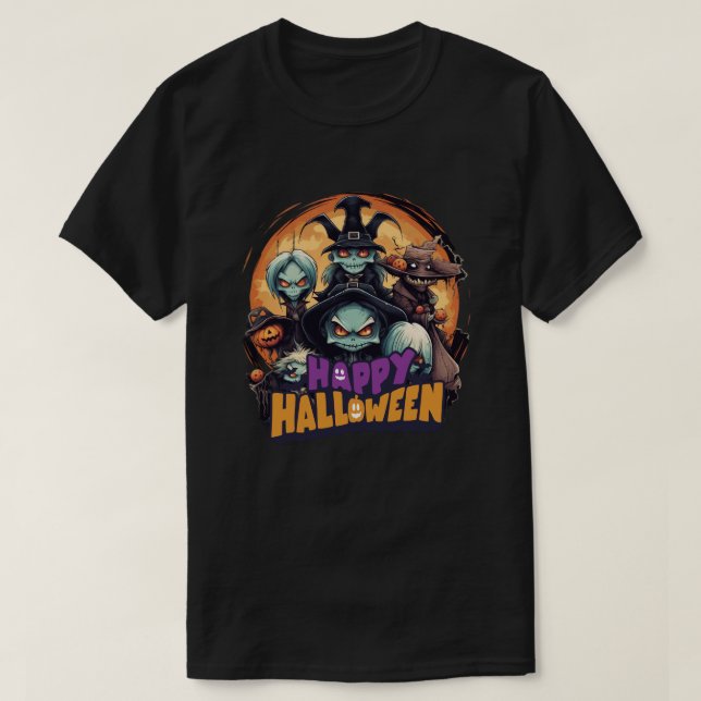 Halloween Creepy Cute Monster Group with Witches T-Shirt (Design Front)