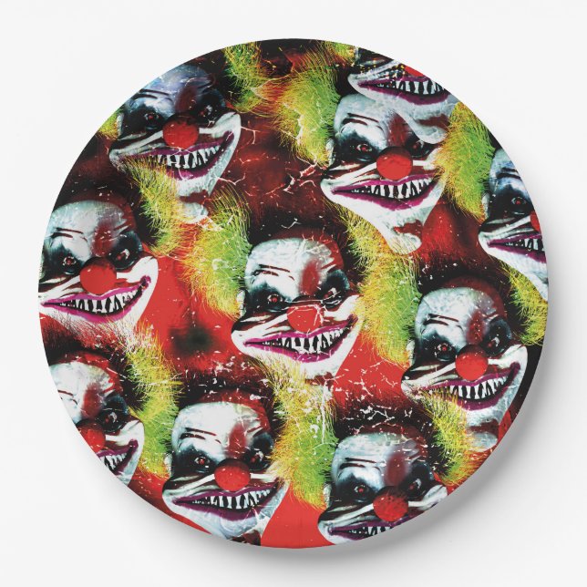 halloween creepy evil horror clown collage paper plate (Front)