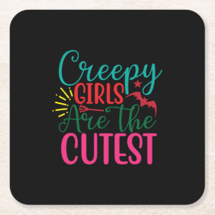 Halloween Creepy Girls Are The Cutest Birthday Square Paper Coaster