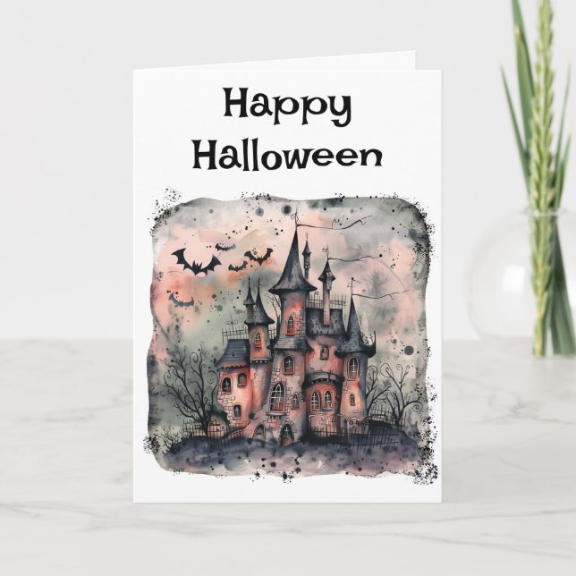 Halloween Creepy Haunted House Greeting Card (Front)