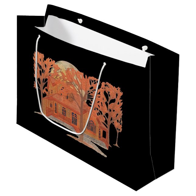 Halloween Creepy Haunted House Large Gift Bag (Front Angled)