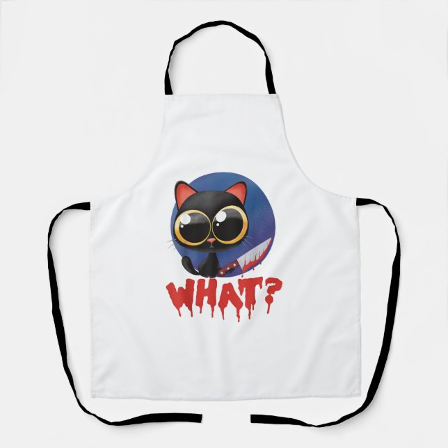 Halloween Creepy Kawaii Evil Black Cat With Knife  Apron (Front)
