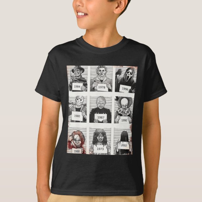 Halloween Creepy Legends Killer Mugshots Horror Fa T-Shirt (Front)