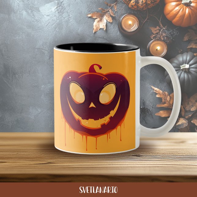 Halloween Creepy Pumpkin Face Coffee Mug (Frontal view)
