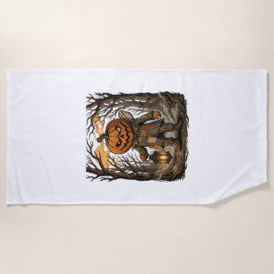 Halloween Creepy Pumpkin Scarecrow Lantern Owl Hau Beach Towel