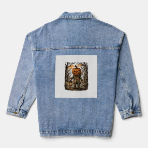 Halloween Creepy Pumpkin Scarecrow Lantern Owl Hau Denim Jacket