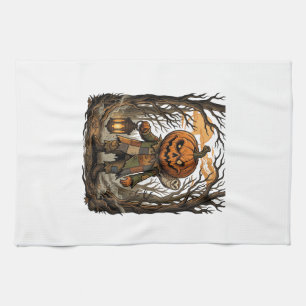Halloween Creepy Pumpkin Scarecrow Lantern Owl Hau Tea Towel