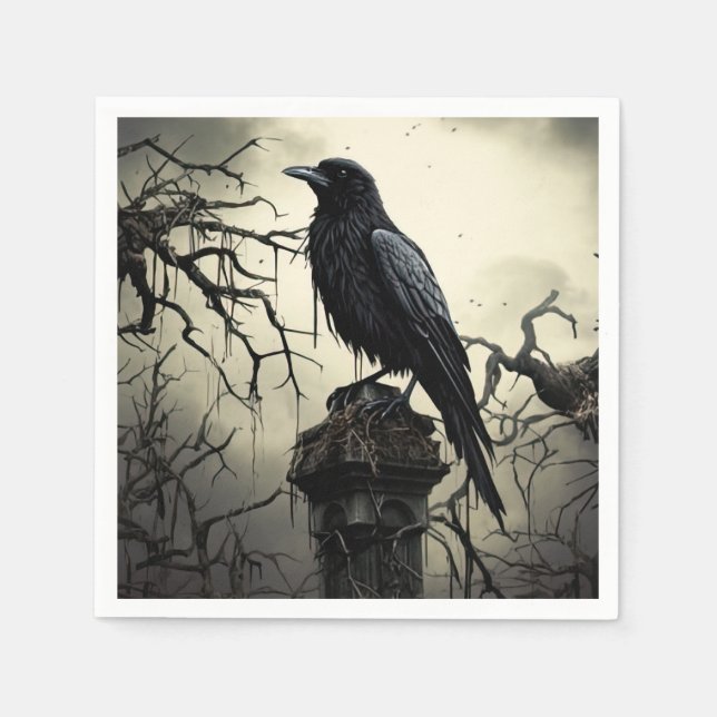 Halloween Creepy Raven Graveyard Cemetery Gothic Napkin (Front)