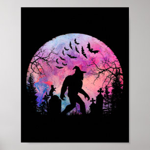 Halloween Creepy Sasquatch In The Cemetery Spooky Poster
