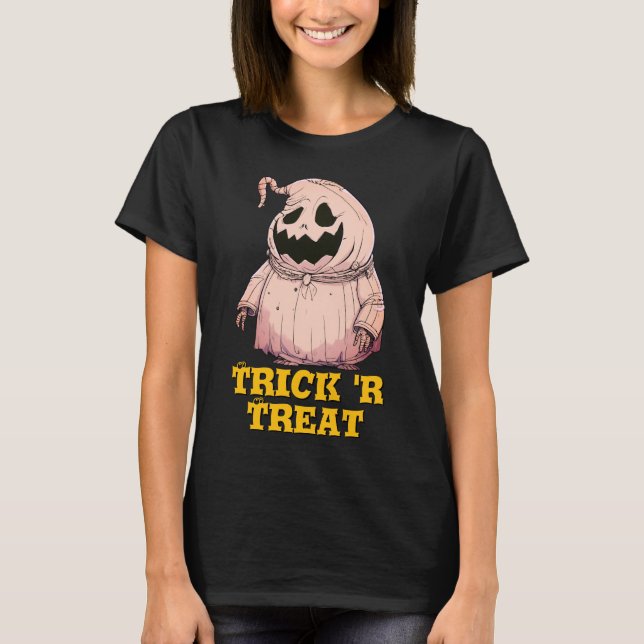 Halloween Creepy Scary Pumpkin Ghost T-Shirt (Front)