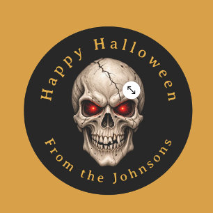 Halloween Creepy Skull Custom Text Classic Round Sticker