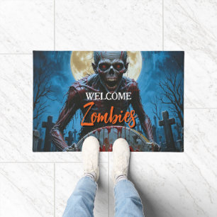 Halloween Creepy Zombie Graveyard Full Moon Doormat