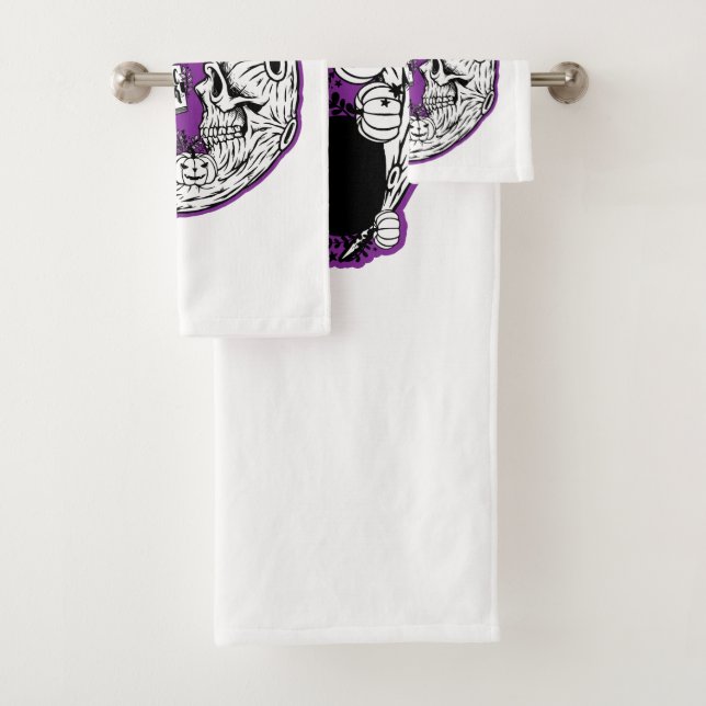 Halloween Crescent Moon Witch Skull Bath Towel Set (Insitu)